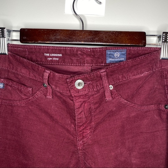 AG - Adriano Goldschmed Maroon Corduroy 'The Legging Super Skinny' Mid-Rise Pant - Picture 7 of 16
